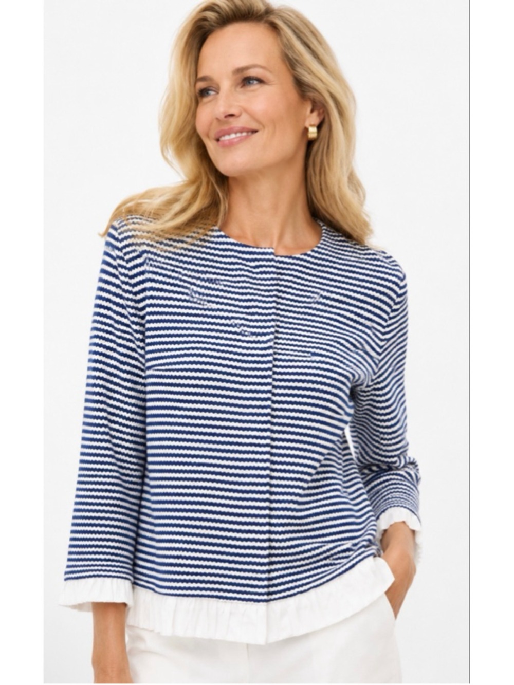 New Sonia Bogner Blue White Striped Blazer Jacket Size 8